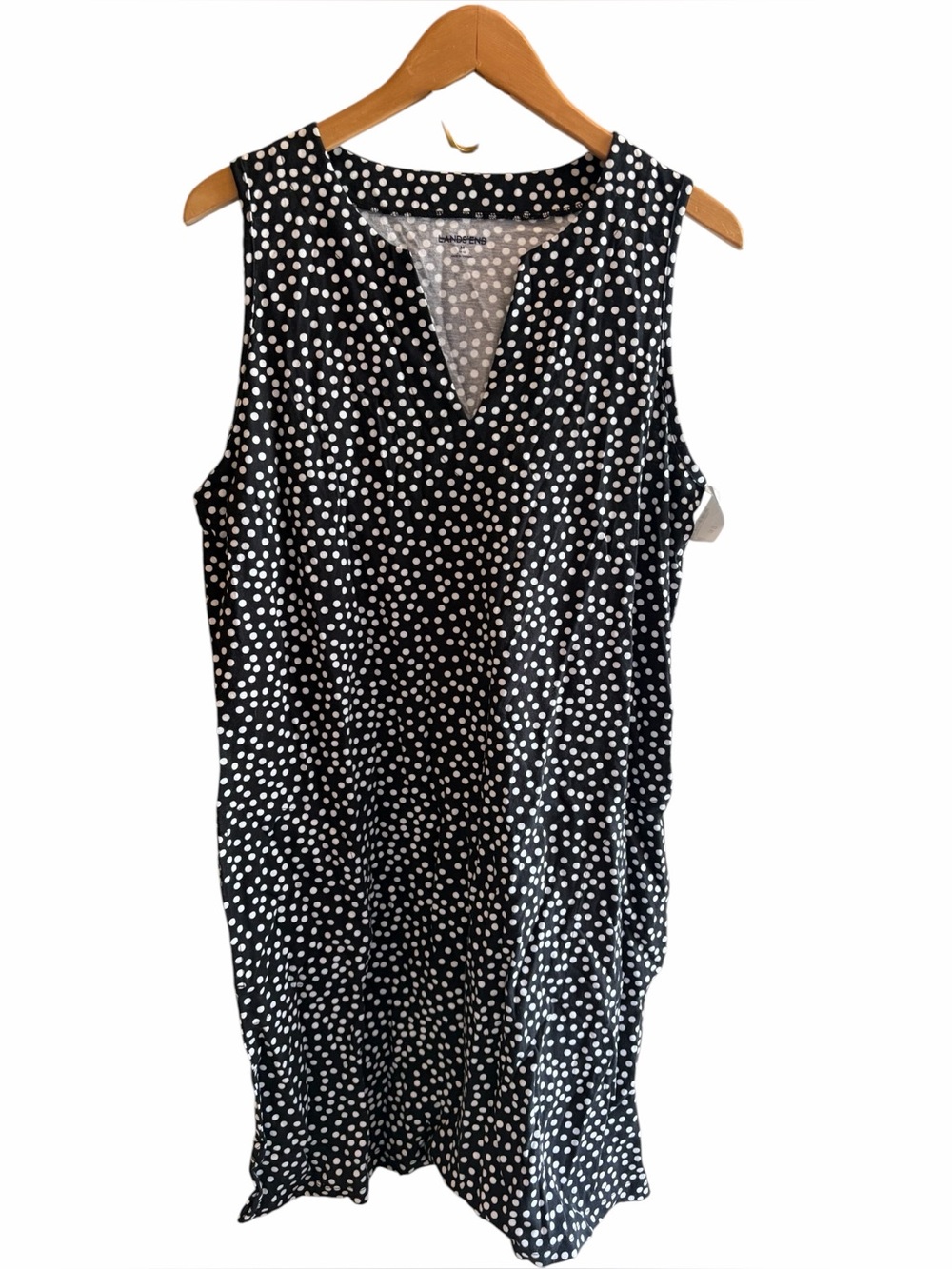 Lands’ End NWT Navy Blue Polka Dot Sleeveless Shift Dress Size M